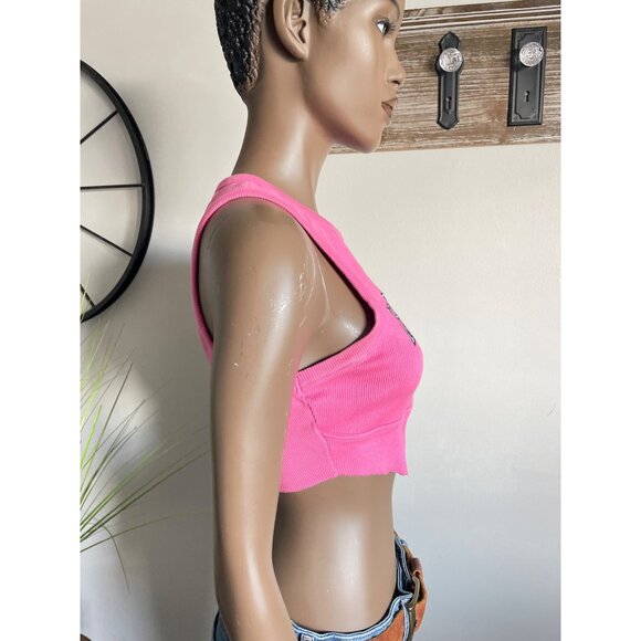 ZARA Womens Pink Ribbed Los Angeles Cropped Tank Top Size L - Picture 5 of 8